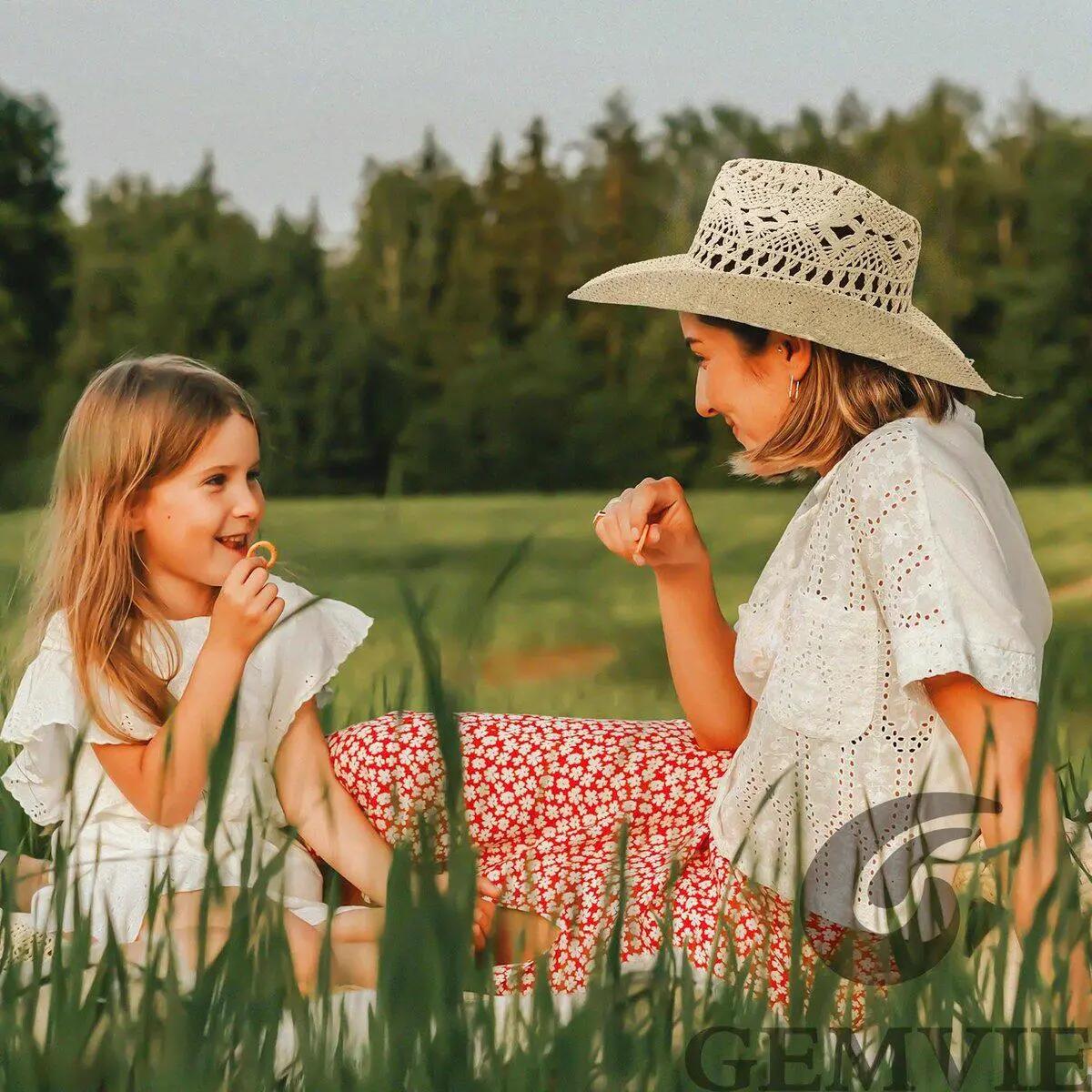 Chapeau de cowboy - Chapeau de paille ajouré avec protection solaire - Chapeau d 5/7