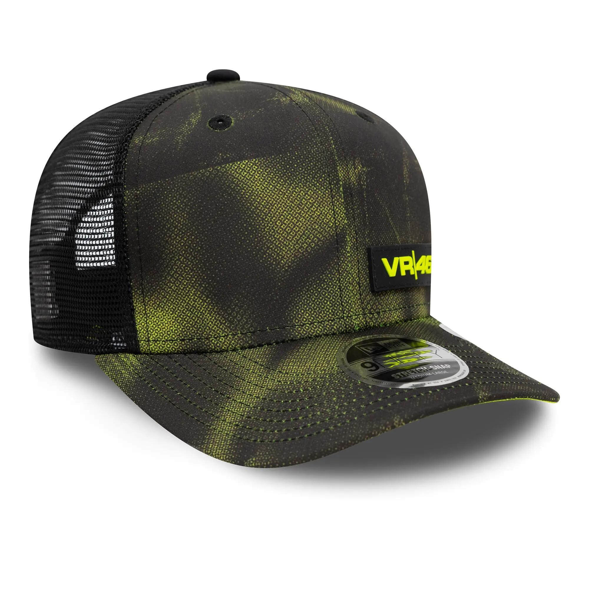 Boné New Era VR46 9FIFTY Trucker Halftone Camo Unissexo Preto/Amarelo flúor M/L 3/5