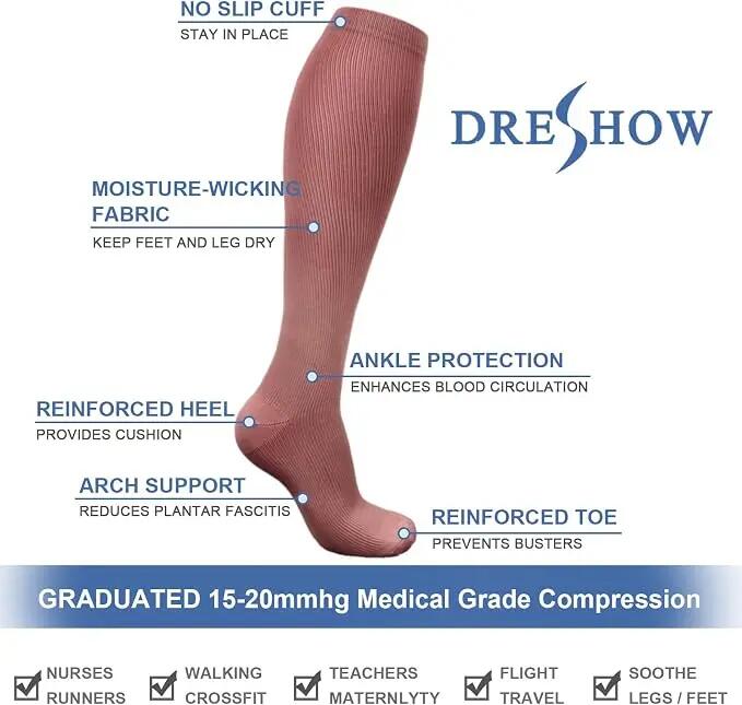 Chaussettes de compression pour hommes et femmes, idéales pour le sport, le cycl 6/7