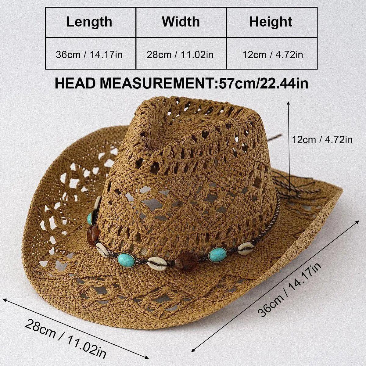 Chapeau de cowboy - Chapeau de paille ajouré avec protection solaire - Chapeau d 2/7