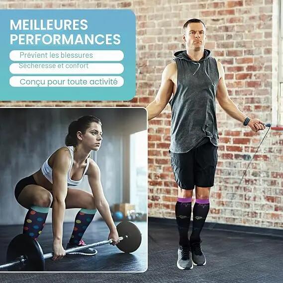 Chaussettes de compression (2/4/6/7 paires) pour hommes et femmes, 15-20 mmHg, i 3/4