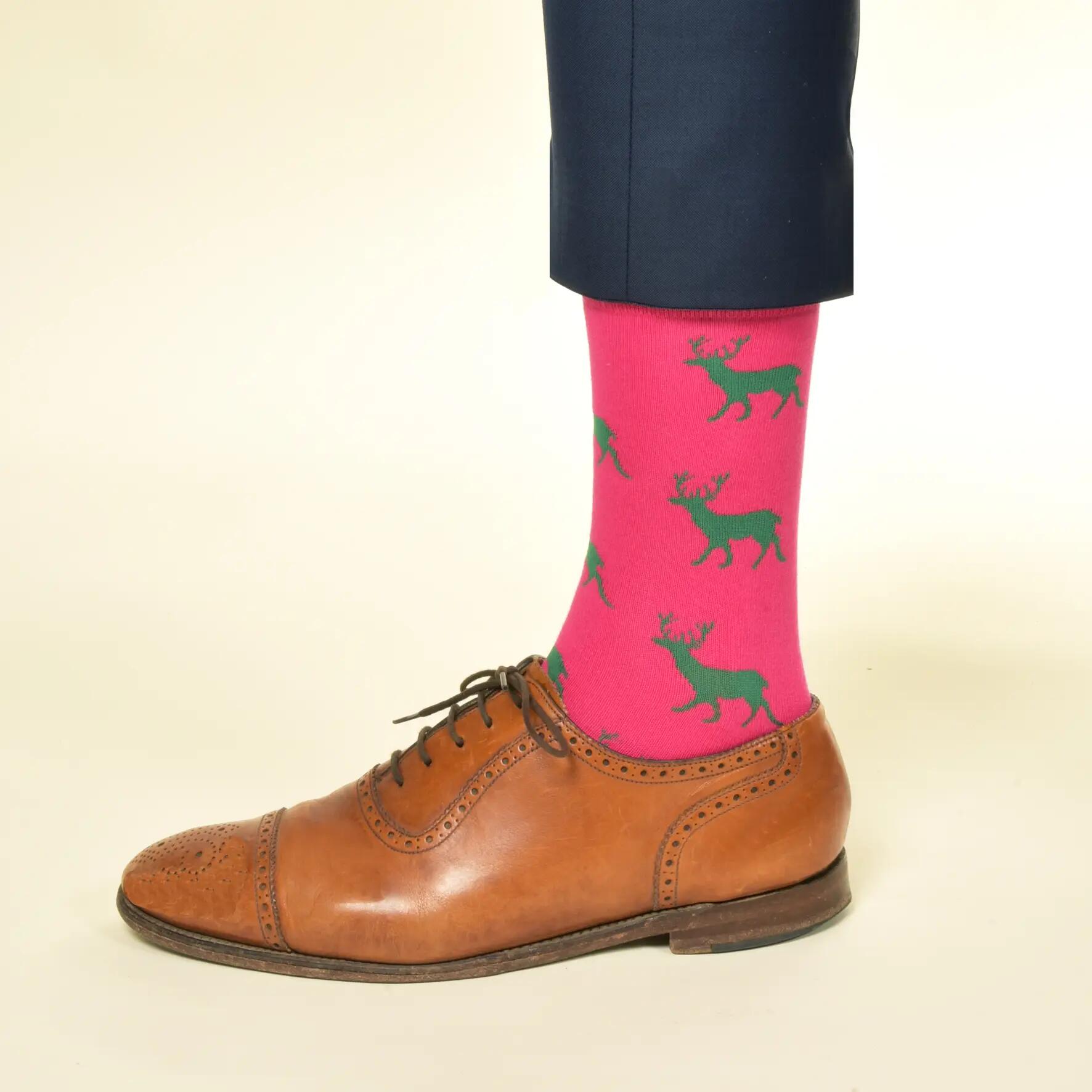 KRAWATTENDACKEL Hirsch-Socken, Unisex-Socken - 433 Pink Hirsch Grün 36 - 40 2/2