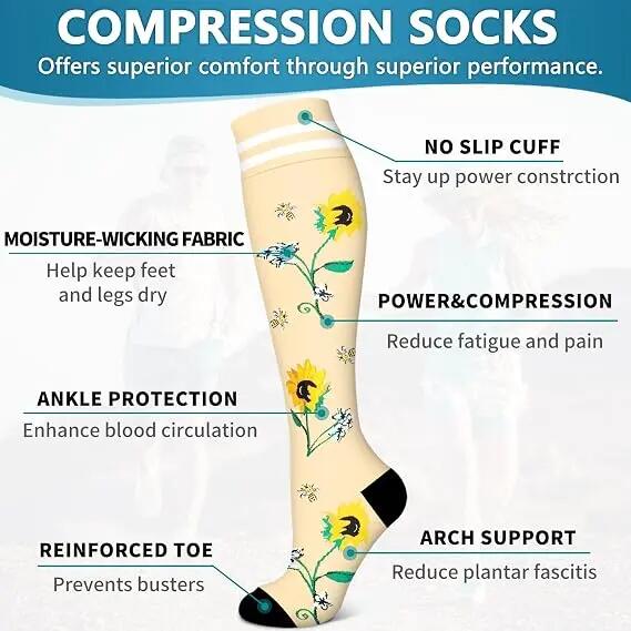 Lot de 6 paires de chaussettes de compression pour hommes et femmes (15-20 mmHg) 6/6