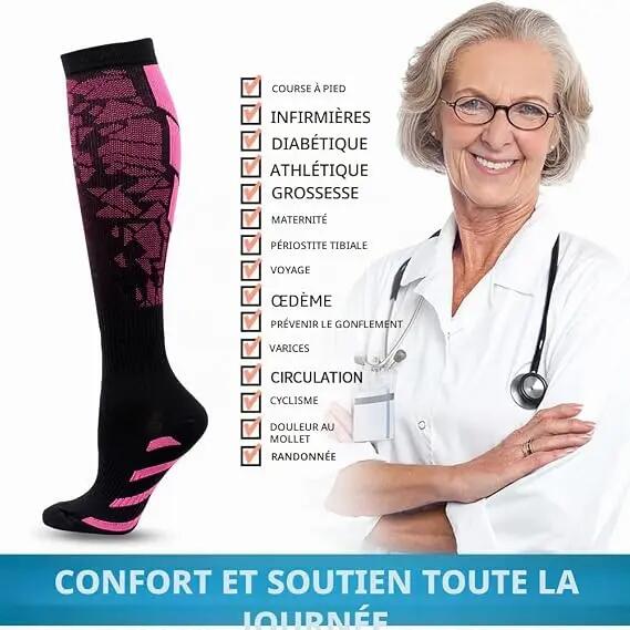 Lot de 6 paires de chaussettes de compression colorées pour hommes et femmes, id 3/4