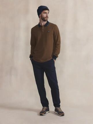 Polo manches longues - Homme - Col boutonné - Bleu marine
