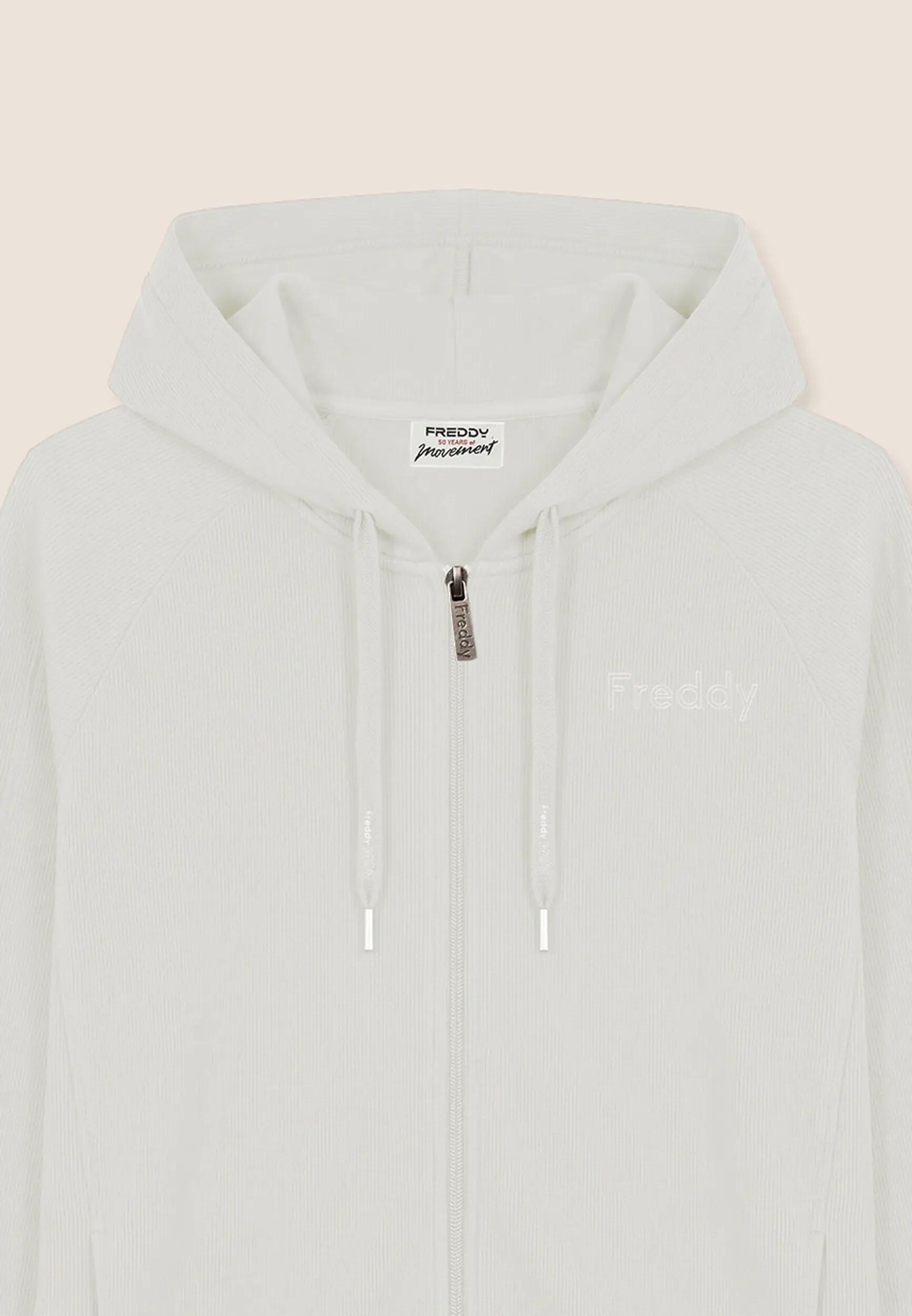Sweat-shirt coupe carrée et courte pour femmes avec fermeture zippée et capuche 3/3
