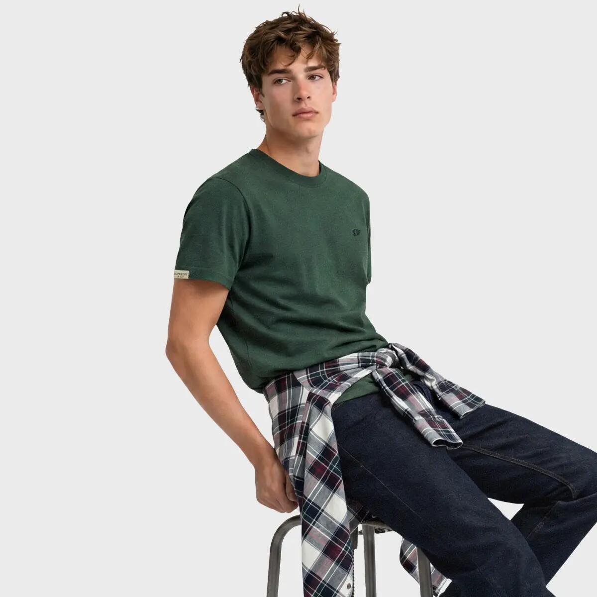 Heren O-hals Shirt Essential Logo Embleem Groen 5/7