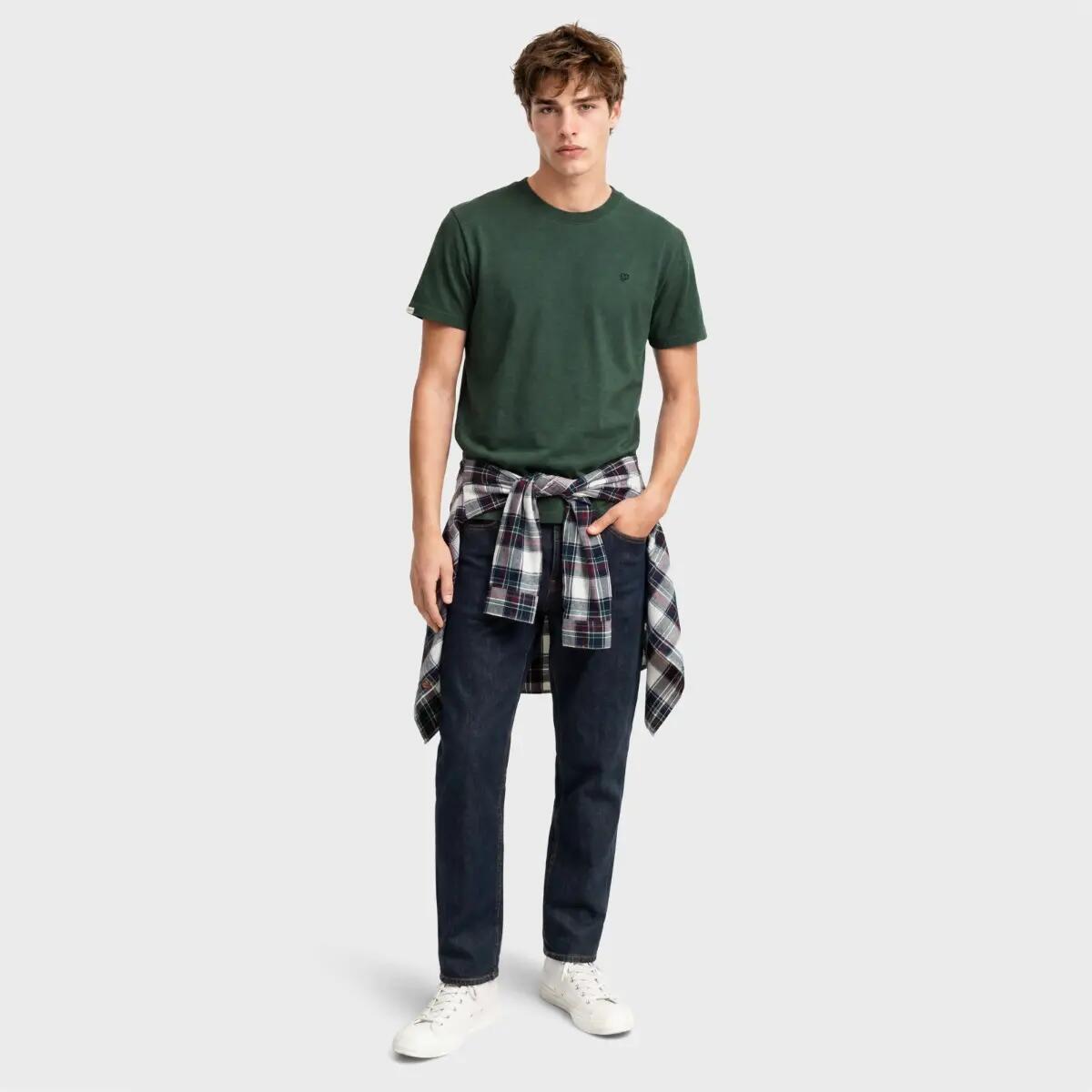 Heren O-hals Shirt Essential Logo Embleem Groen 4/7