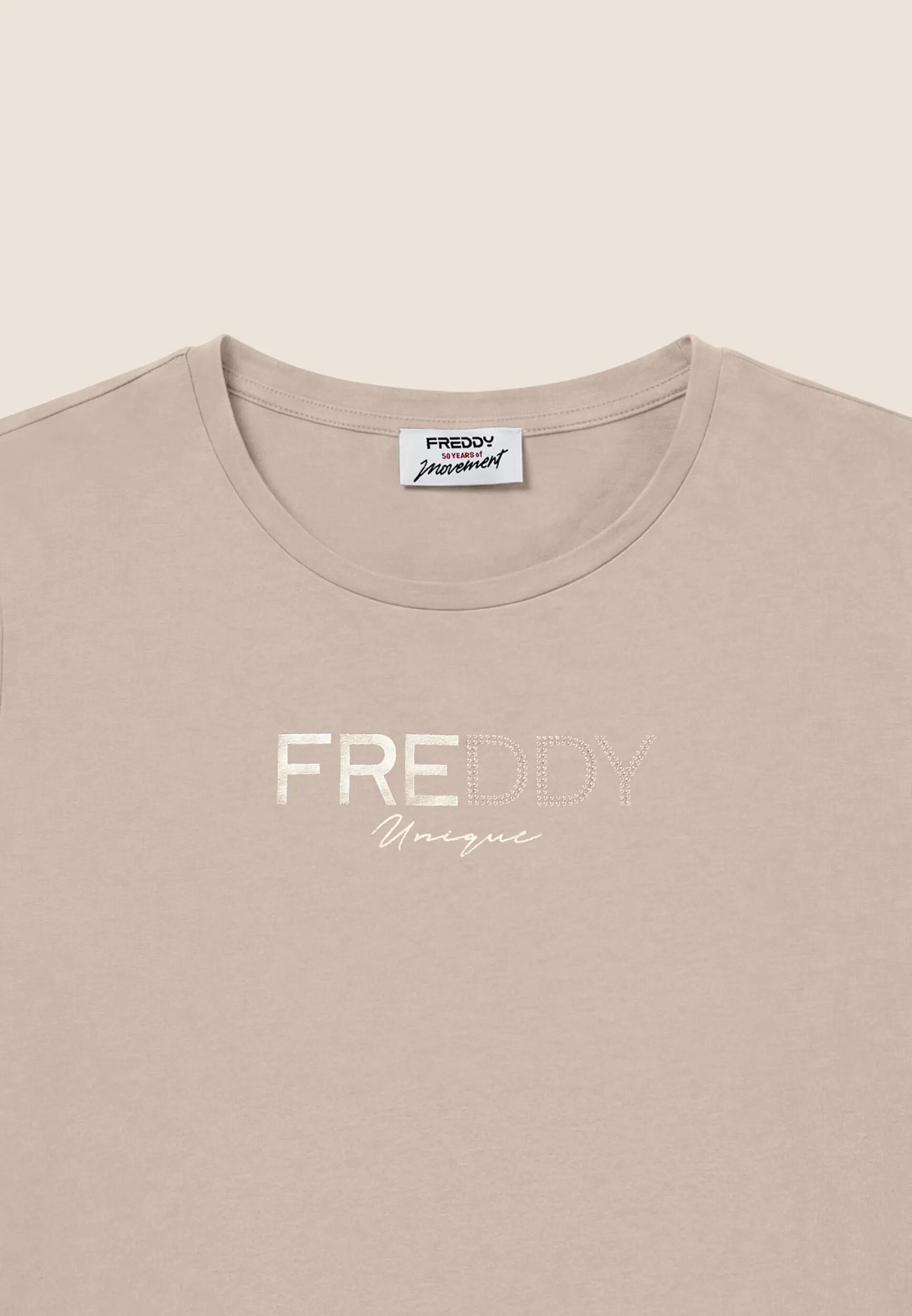 T-shirt classique pour femmes avec logo imprimé doré et clous 3/3