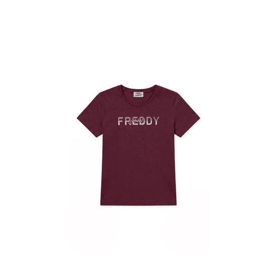 T-shirt femmes en coton à col rond avec graphisme à micro-rayures