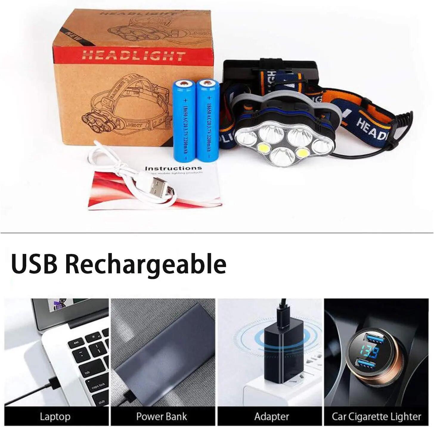 Lampe Frontale LED, Torche Frontale USB Rechargeable avec Détecteur de Mouvement 6/7
