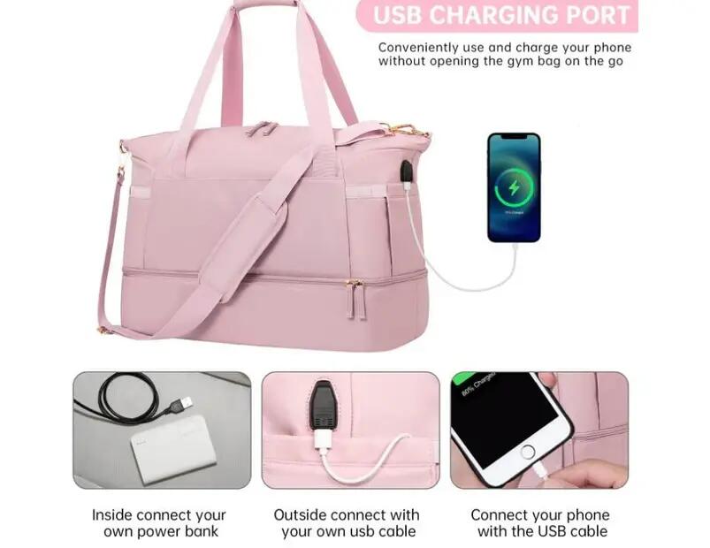 Sac de voyage pour femme, sac de sport avec compartiment à chaussures et poche i 5/5
