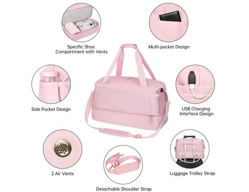 Sac de voyage pour femme, sac de sport avec compartiment à chaussures et poche i 4/5