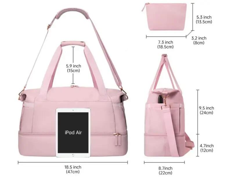 Sac de voyage pour femme, sac de sport avec compartiment à chaussures et poche i 2/5