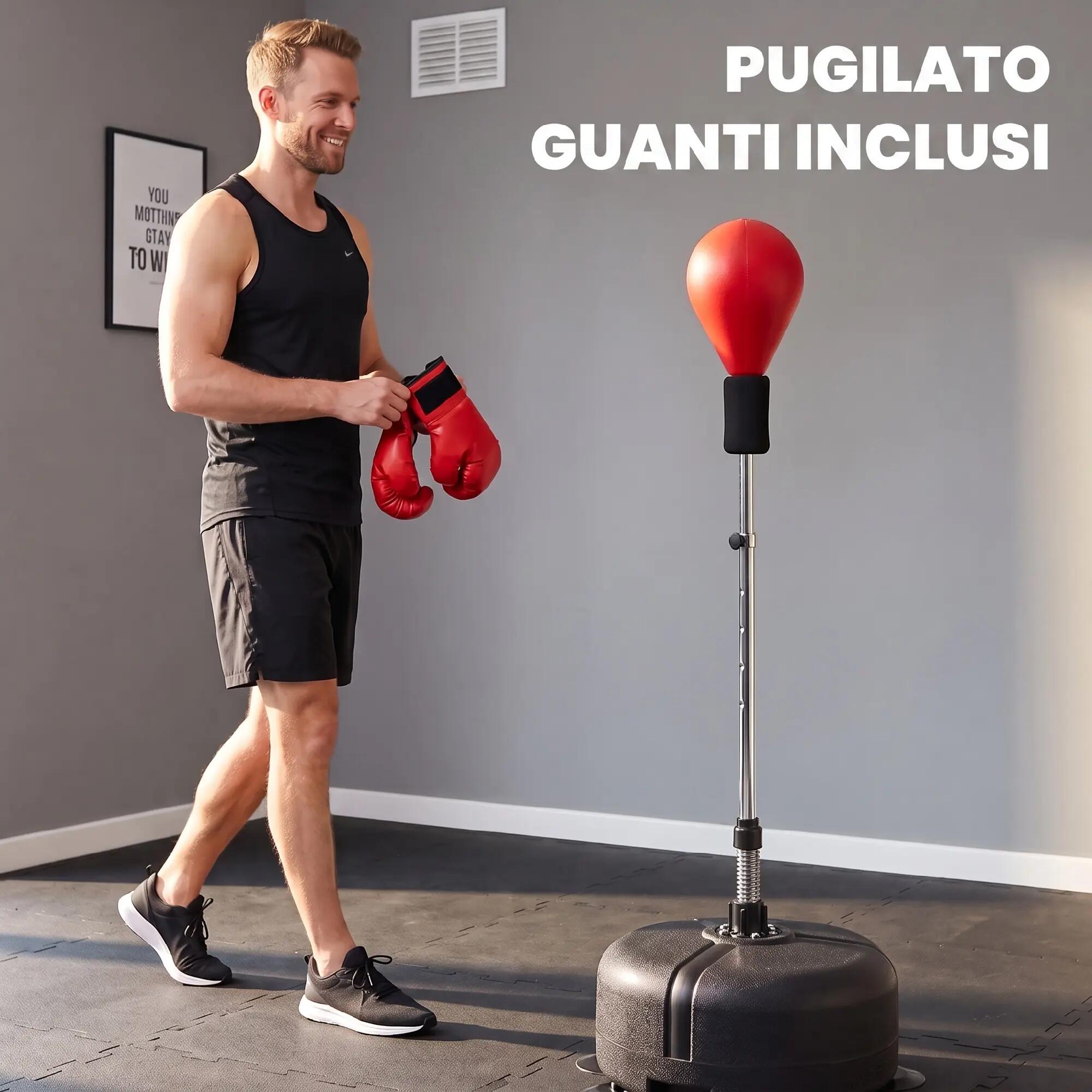 Ballon de frappe réglable en hauteur avec gants de boxe, en acier, similicuir et 9/9