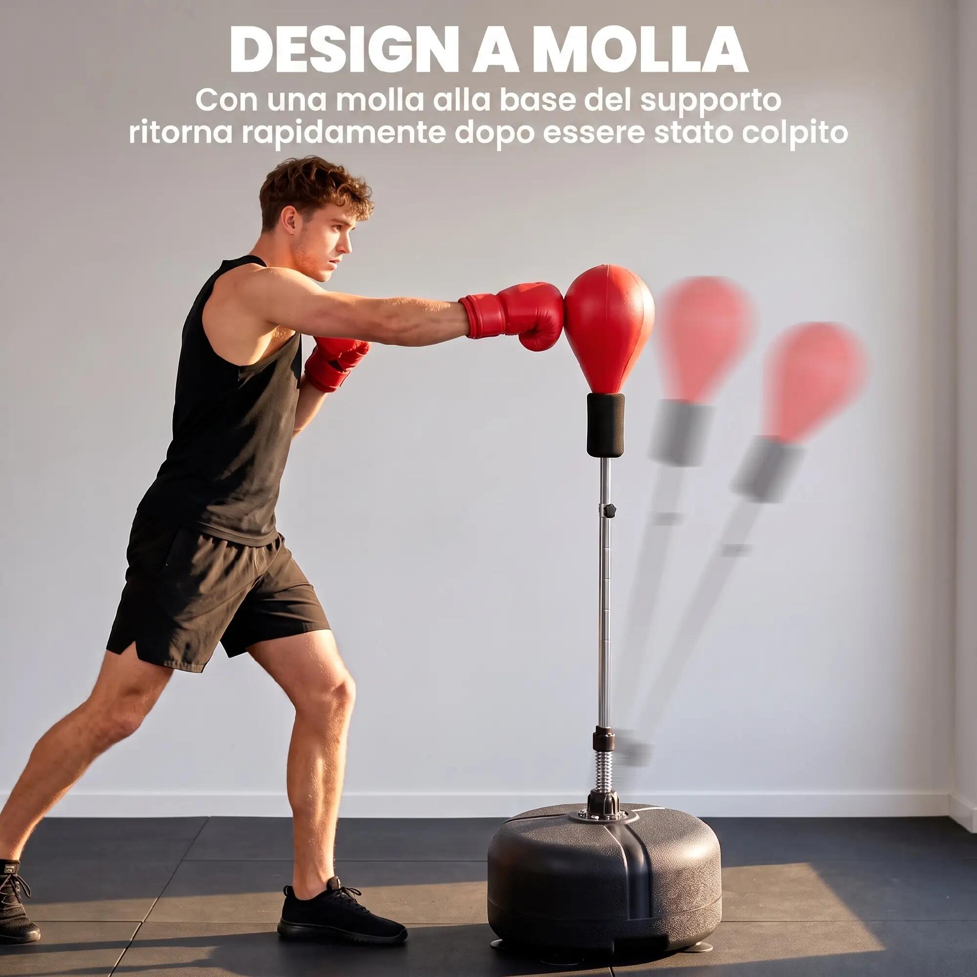 Ballon de frappe réglable en hauteur avec gants de boxe, en acier, similicuir et 8/9