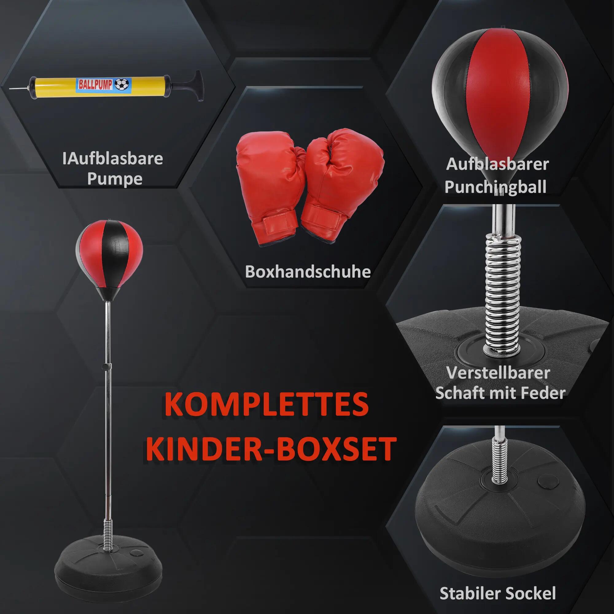 Ensemble de boxe avec sac de frappe réglable en hauteur (126-144 cm), support de 7/9