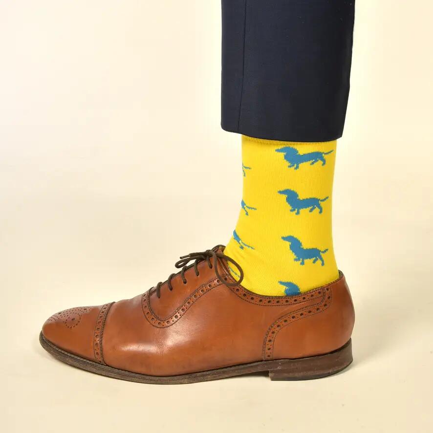 KRAWATTENDACKEL Dackel-Socken, Unisex-Socken - 410 Gelb Dackel Blau 36 - 40 2/2