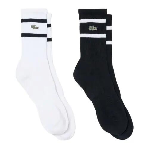 Pack 2 Calcetines Lacoste con Rayas Negro y Blanco con Banda de Sujeción 3/4