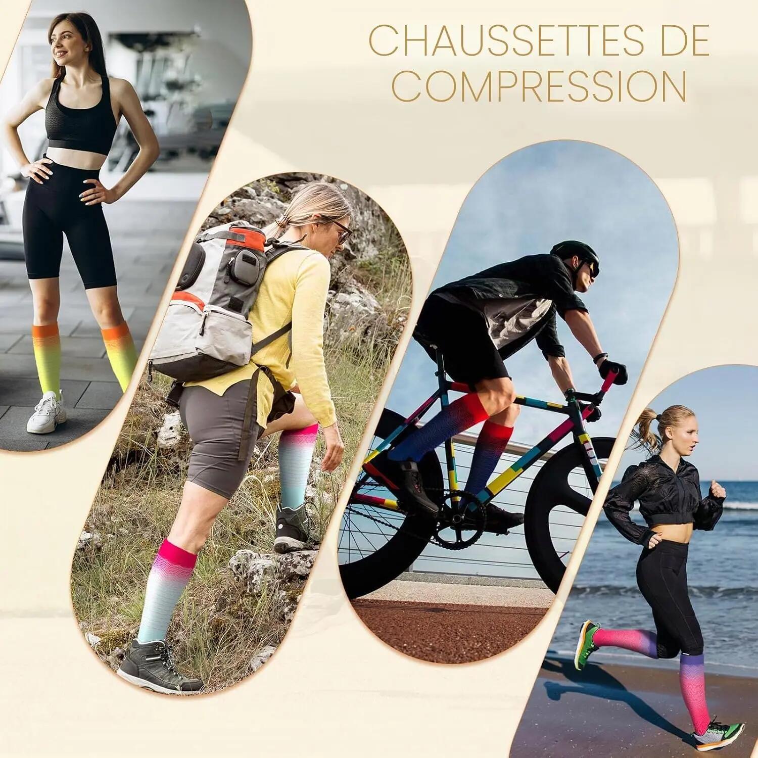 Lot de 6 paires de chaussettes de compression pour hommes et femmes, soutien quo 7/8
