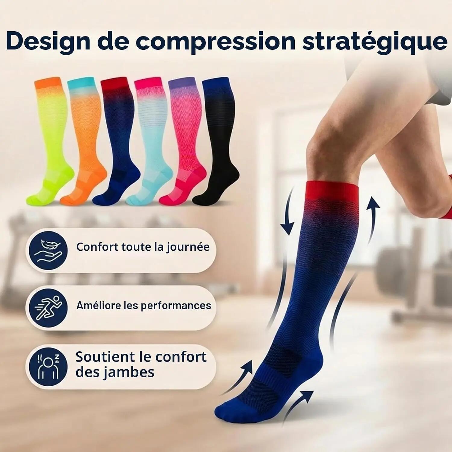 Lot de 6 paires de chaussettes de compression pour hommes et femmes, soutien quo 4/8