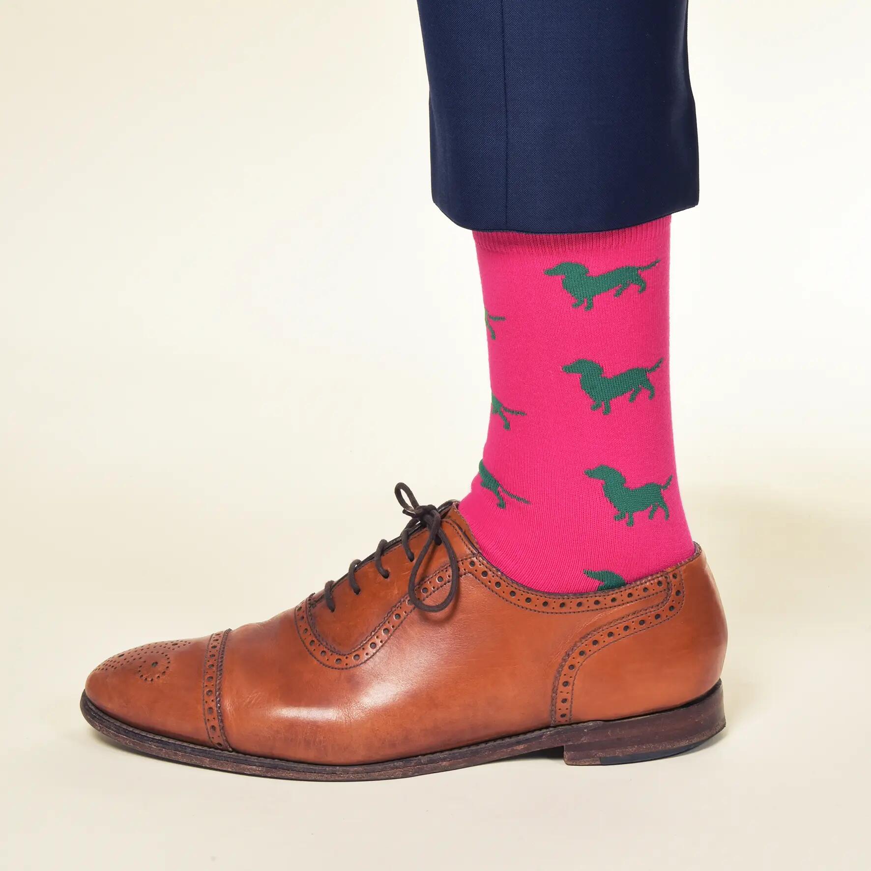 KRAWATTENDACKEL Chaussettes teckel - 413 Teckel rose et vert 41 - 46 2/2