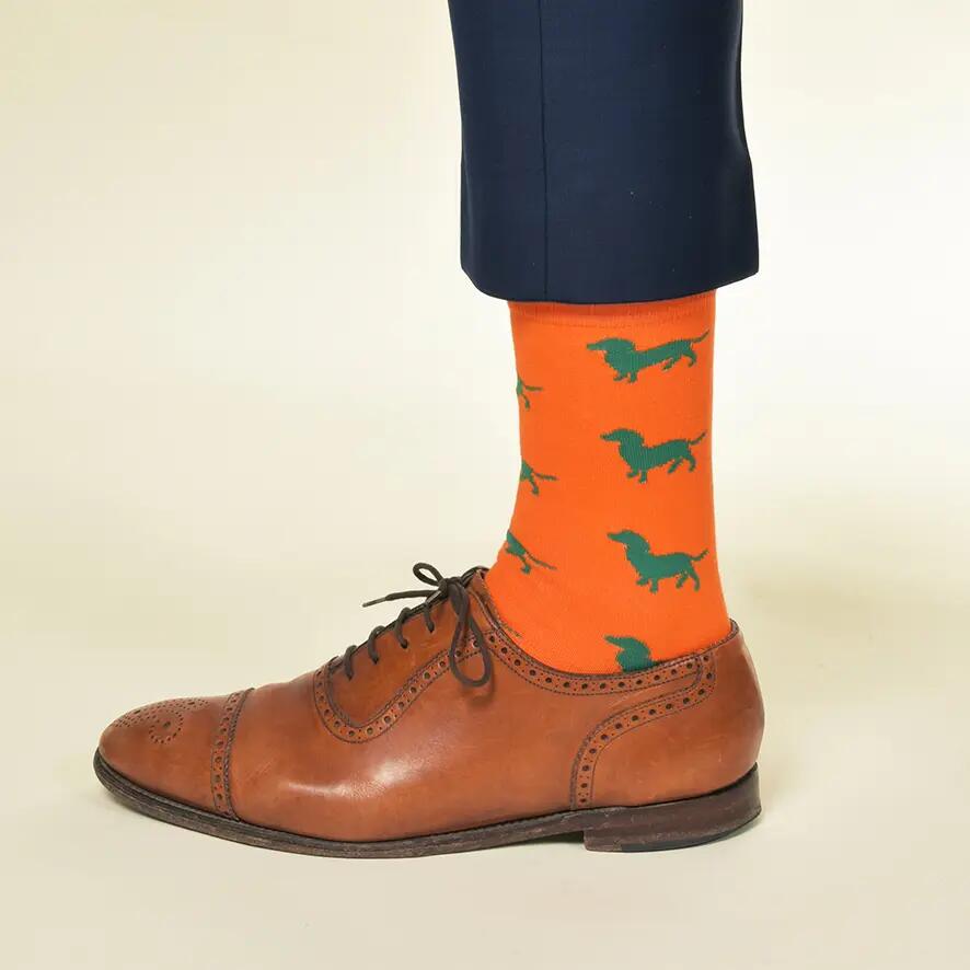 KRAWATTENDACKEL Dackel-Socken, Unisex-Socken - 414 Orange Dackel Grün 36 - 40 2/2