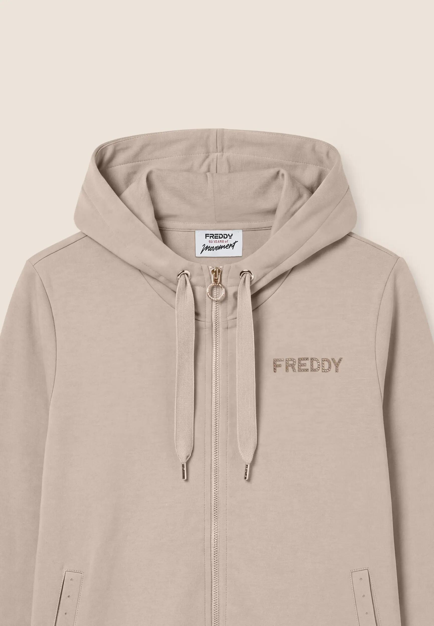 Sudadera con capucha, bajo asimétrico y maxilogotipo dorado 3/3