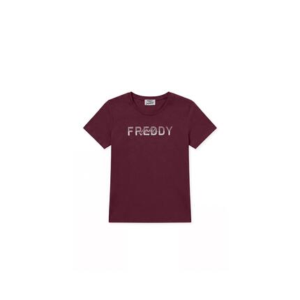 T-shirt femmes en coton à col rond avec graphisme à micro-rayures