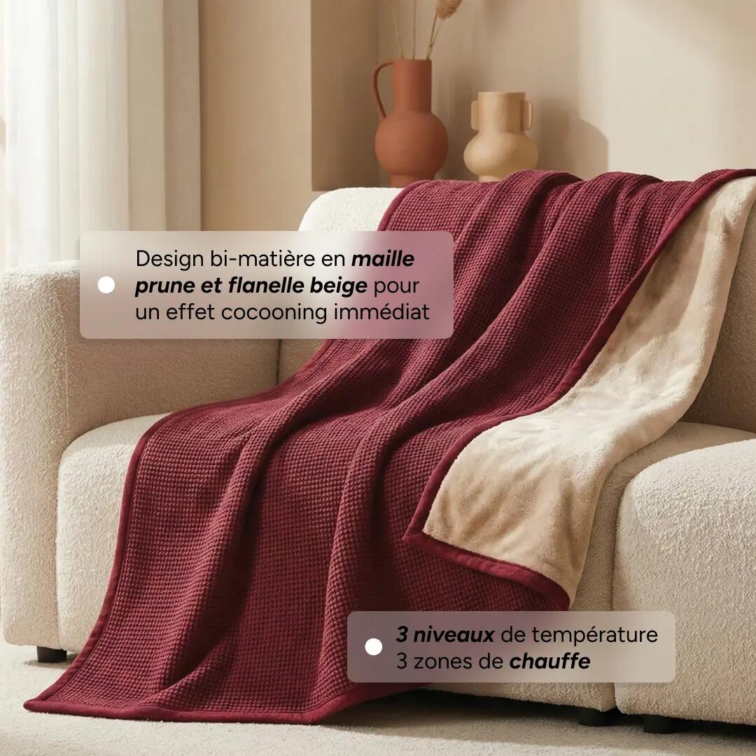 Plaid Poncho chauffant NOOMA - Batterie incluse - 90 x 160 cm - Maille & Polaire 3/6