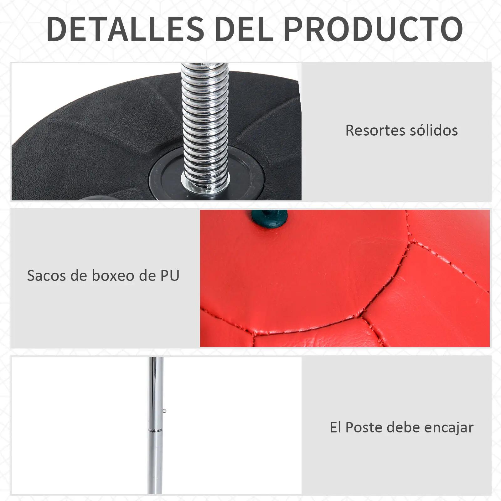Sac de frappe autoportant avec 4 niveaux de hauteur réglables (126-144 cm), base 9/9