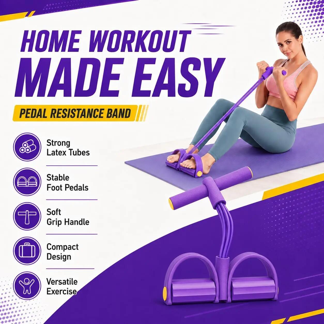 Bande de résistance à 6 tubes avec pédale - Étireur élastique de fitness à domic 6/8