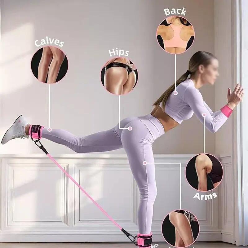 Kit de musculation élastique - 11 bandes de résistance de 2,5 à 18 kg et sangles 4/6