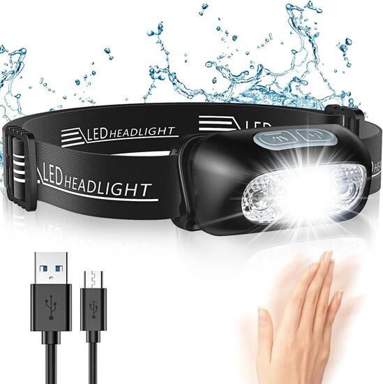 Lampe Frontale LED Puissante avec Capteur Mouvement, XP44 Étanche, 3 Modes d'Ecl