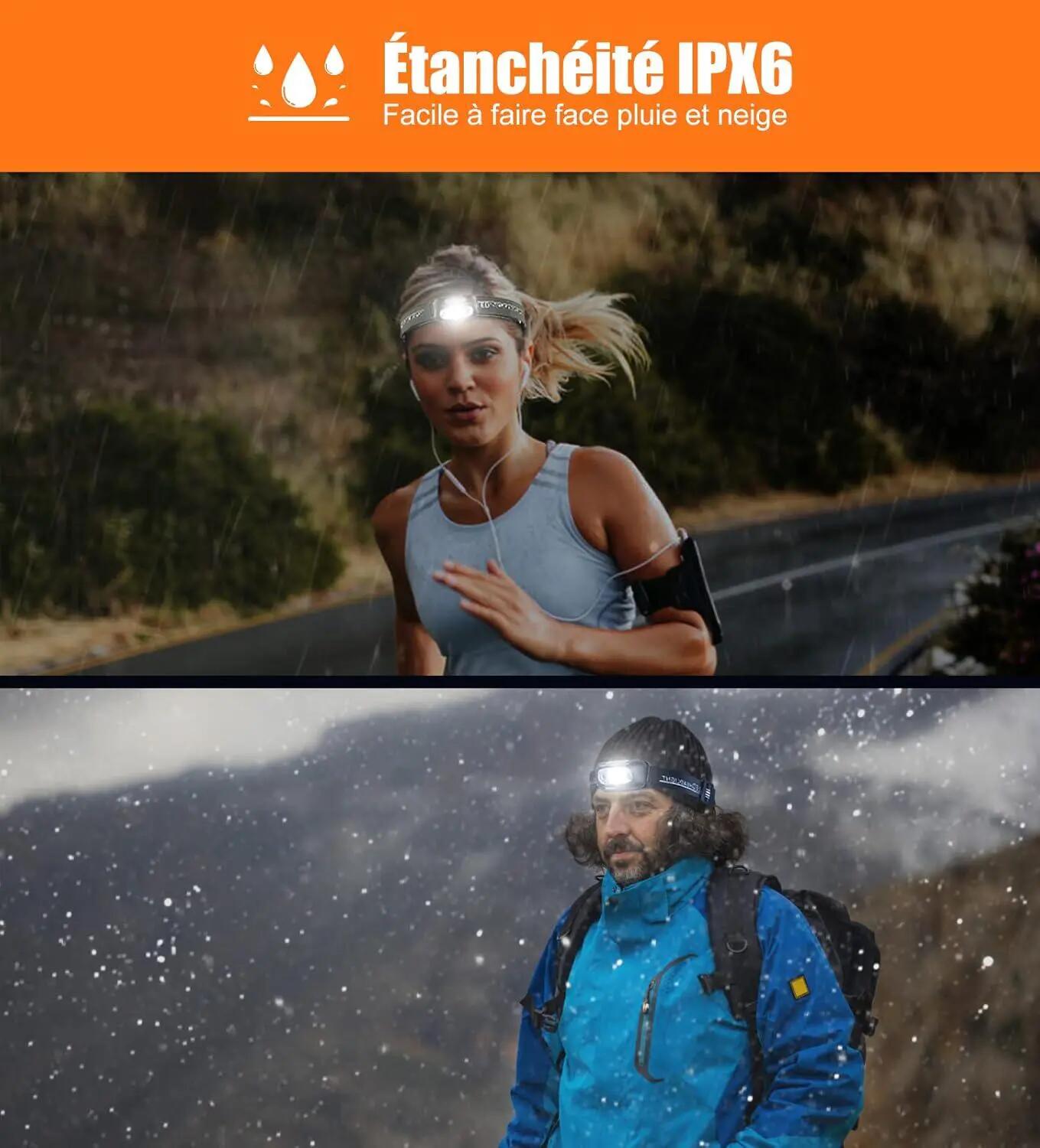 Lampe frontale LED puissante avec détecteur de mouvement, étanchéité IPX6, 4 mod 5/5