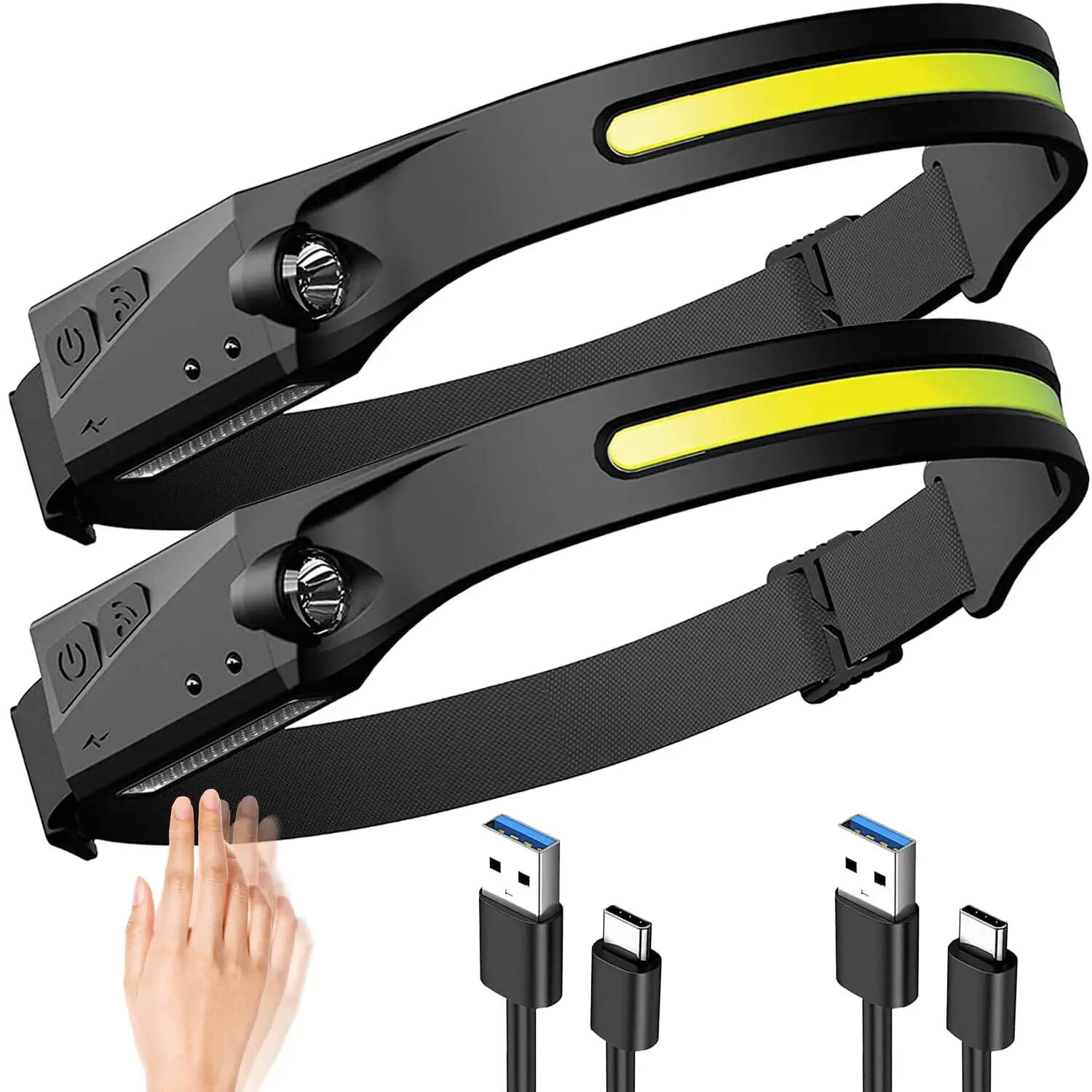 Lot de 2 Lampes Frontales LED Rechargeables USB - Puissante Torche Frontale 5 Mo 1/3