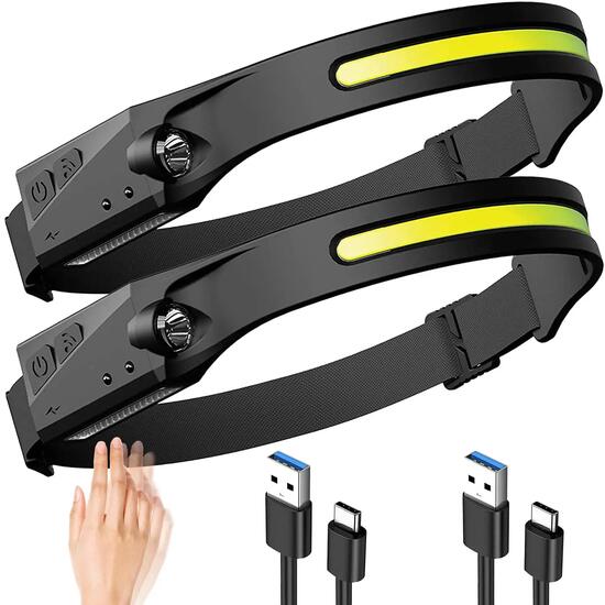 Lot de 2 Lampes Frontales LED Rechargeables USB - Puissante Torche Frontale 5 Mo