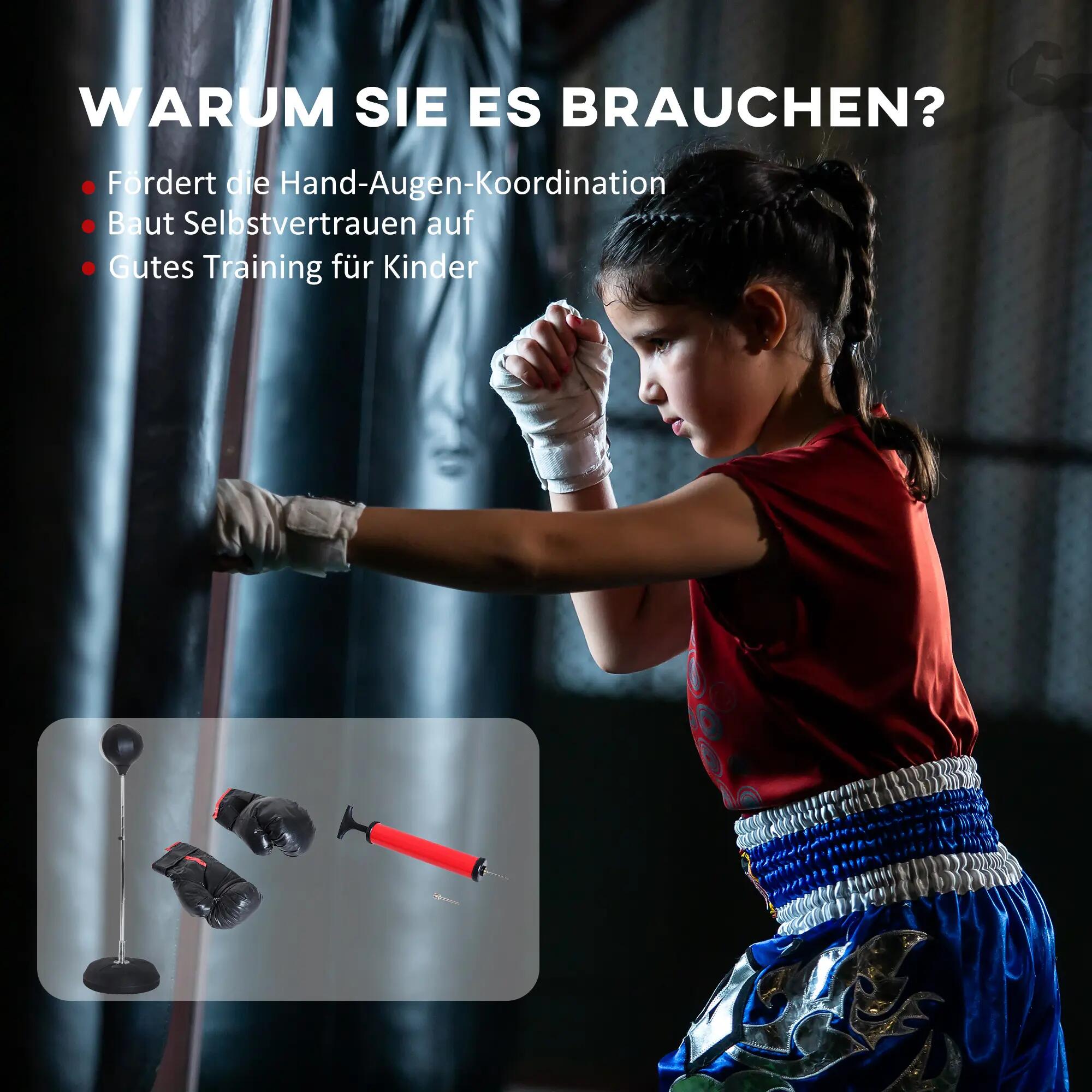 Ensemble de boxe avec balle de frappe, hauteur réglable, gants de boxe inclus, 1 7/9