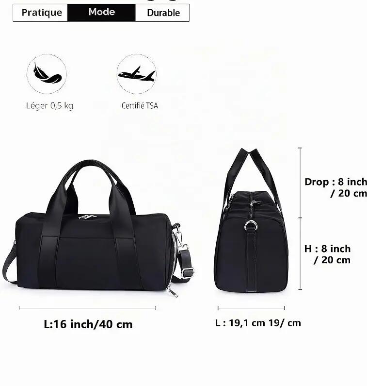 Sac de sport et de voyage 16 pouces pour femmes et enfants, avec compartiment à 2/5