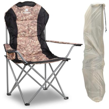 Campingstuhl Faltbar, Camouflage, Anglerstuhl mit Getränkehalter, Klappstuhl