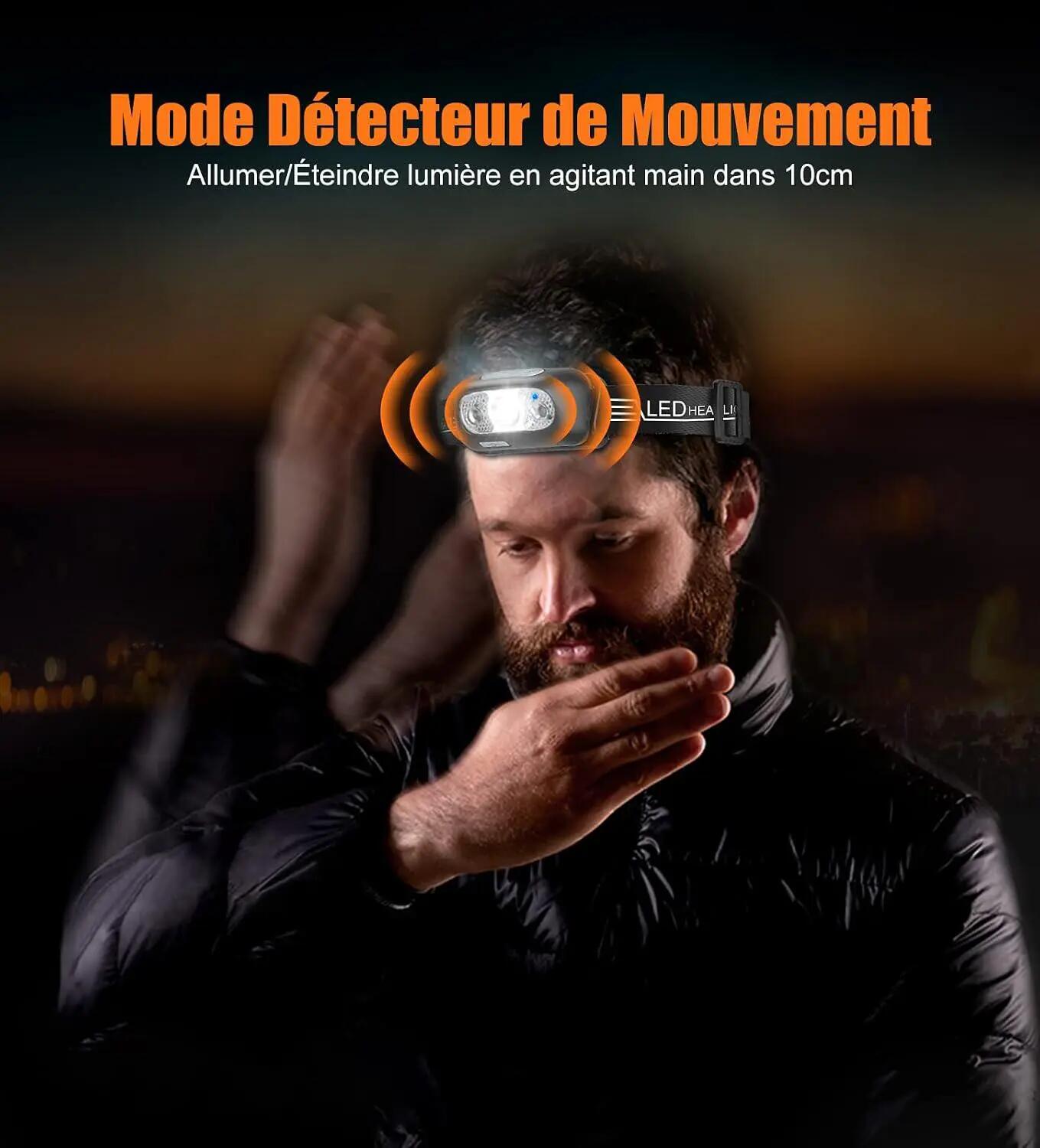Lampe Frontale LED Puissante avec Capteur Mouvement, XP44 Étanche, 3 Modes d'Ecl 3/5