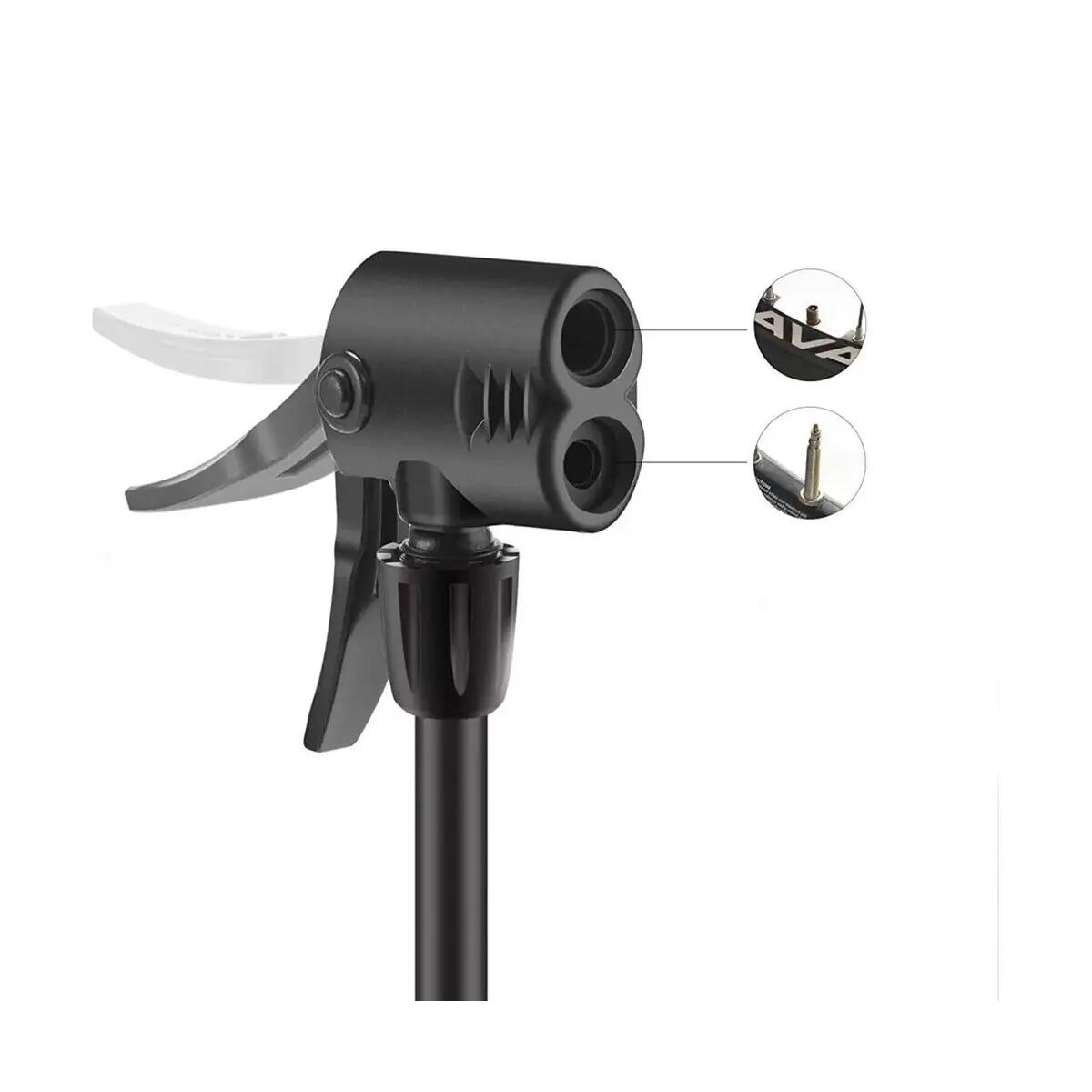 Fahrrad-Standpumpe mit Manometer, Doppelkopf, Schwarz 5/5