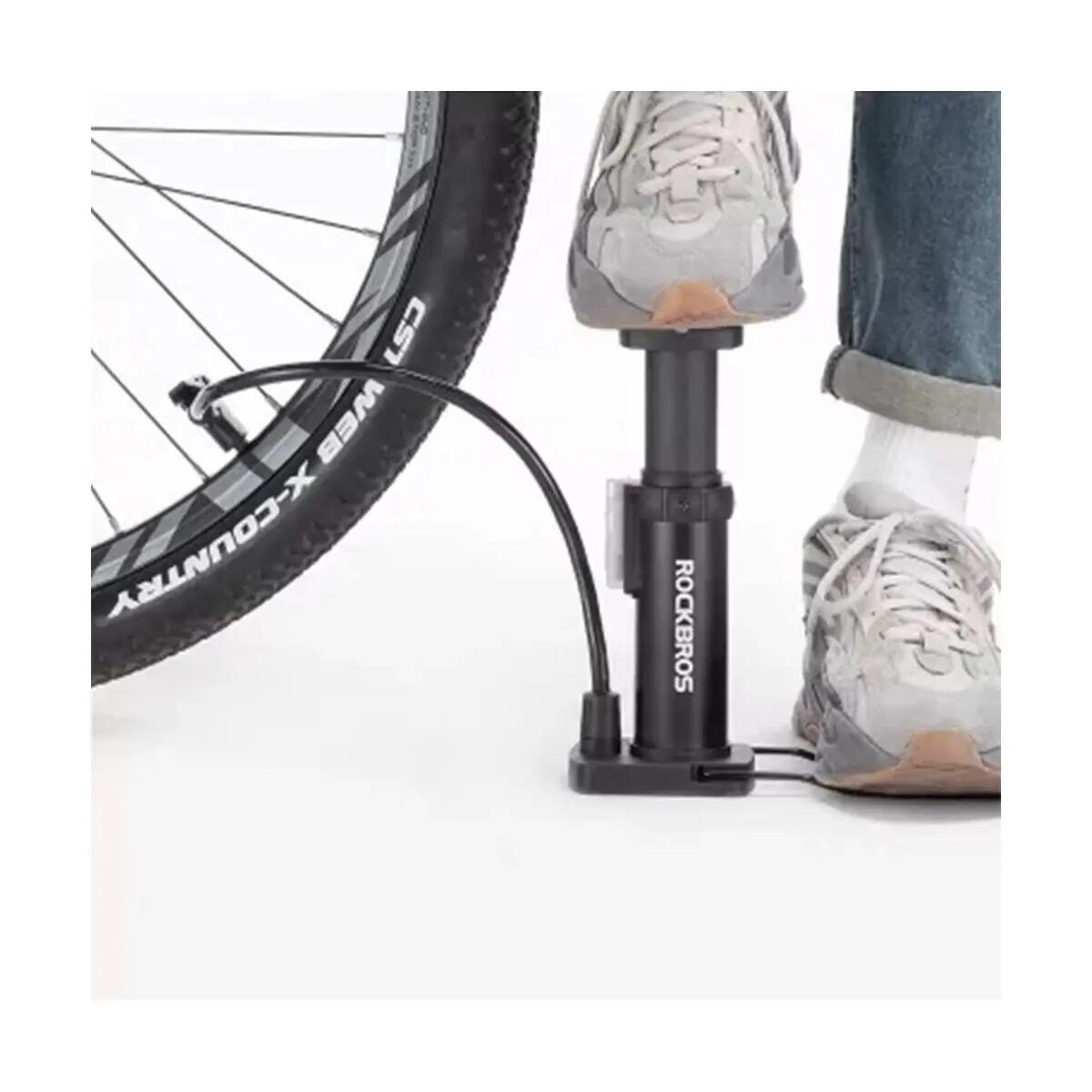 Fahrrad-Standpumpe mit Manometer, Doppelkopf, Schwarz 4/5