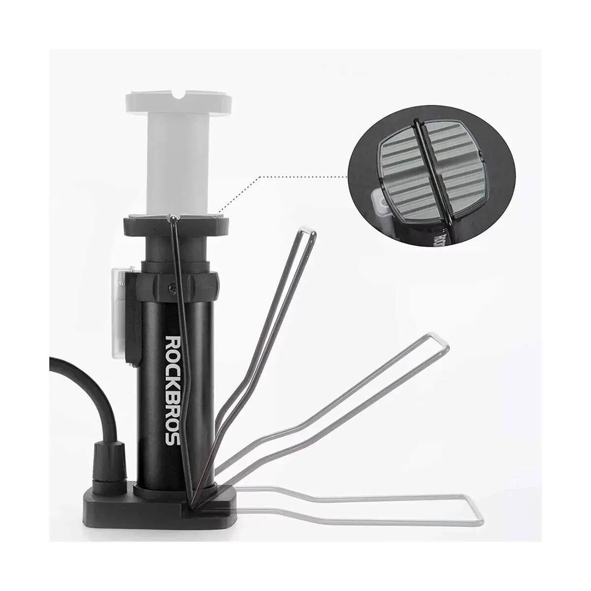 Fahrrad-Standpumpe mit Manometer, Doppelkopf, Schwarz 3/5
