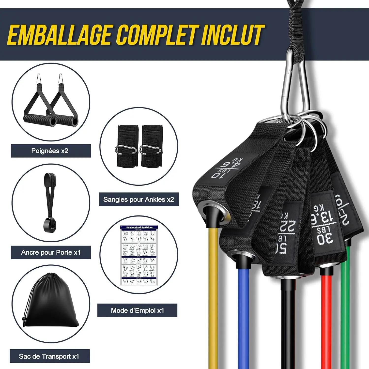 Kit Elastique Musculation avec 5 Niveaux Élastique Musculation 150LBS 9/9