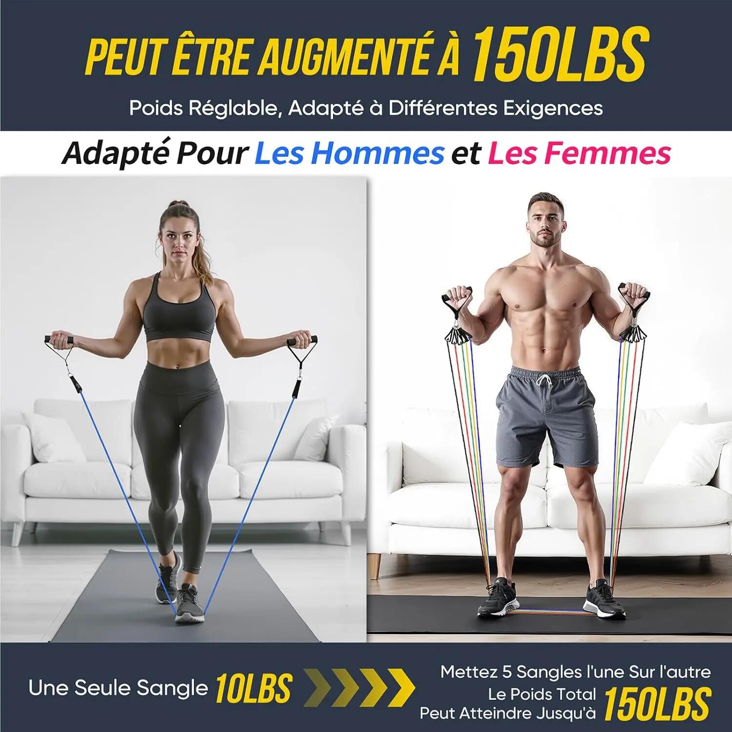 Kit Elastique Musculation avec 5 Niveaux Élastique Musculation 150LBS 6/9