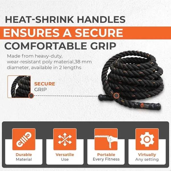 ITM Fitness - Battle Rope – 9m & 12m Heavy Duty Training Rope - 12m 8/8