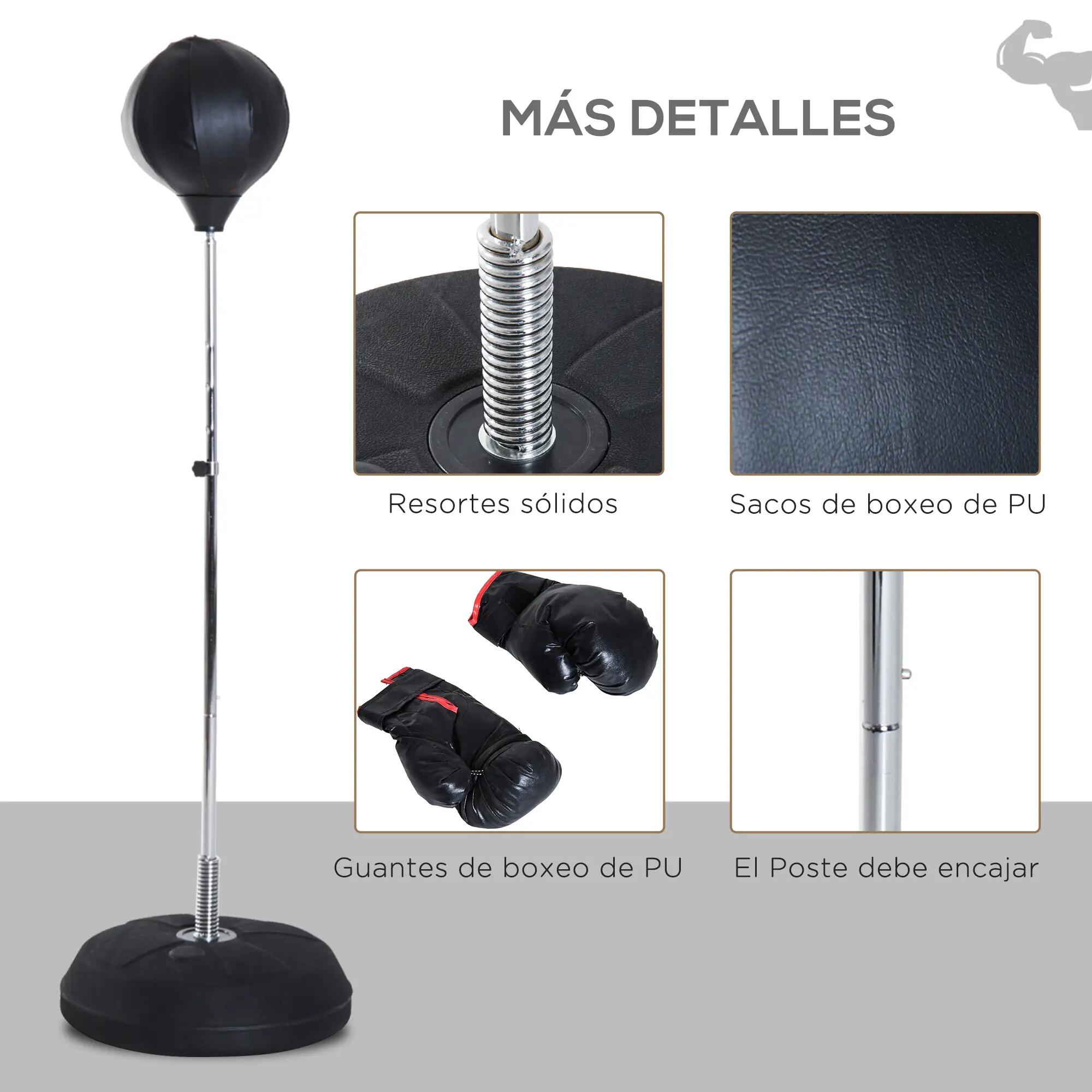 Sac de frappe autoportant avec 4 niveaux de hauteur réglables (126-144 cm), base 9/9
