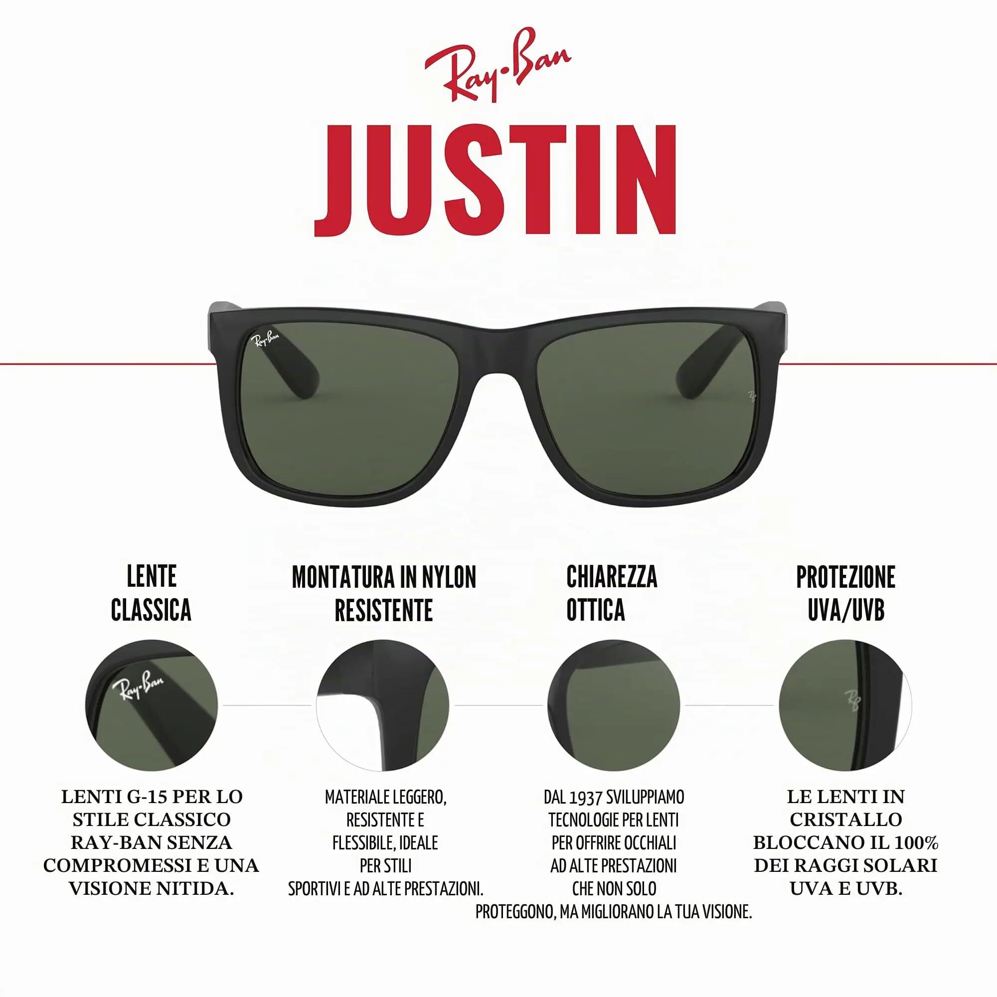Occhiali da sole Ray-Ban RB4165 Justin Unisex Grigio 5/6