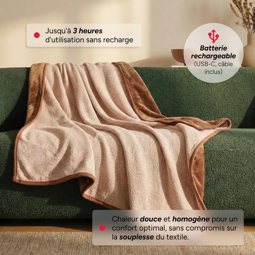 Plaid Poncho chauffant NOOMA - Batterie incluse - 90 x 160 cm - Maille & Polaire 5/6